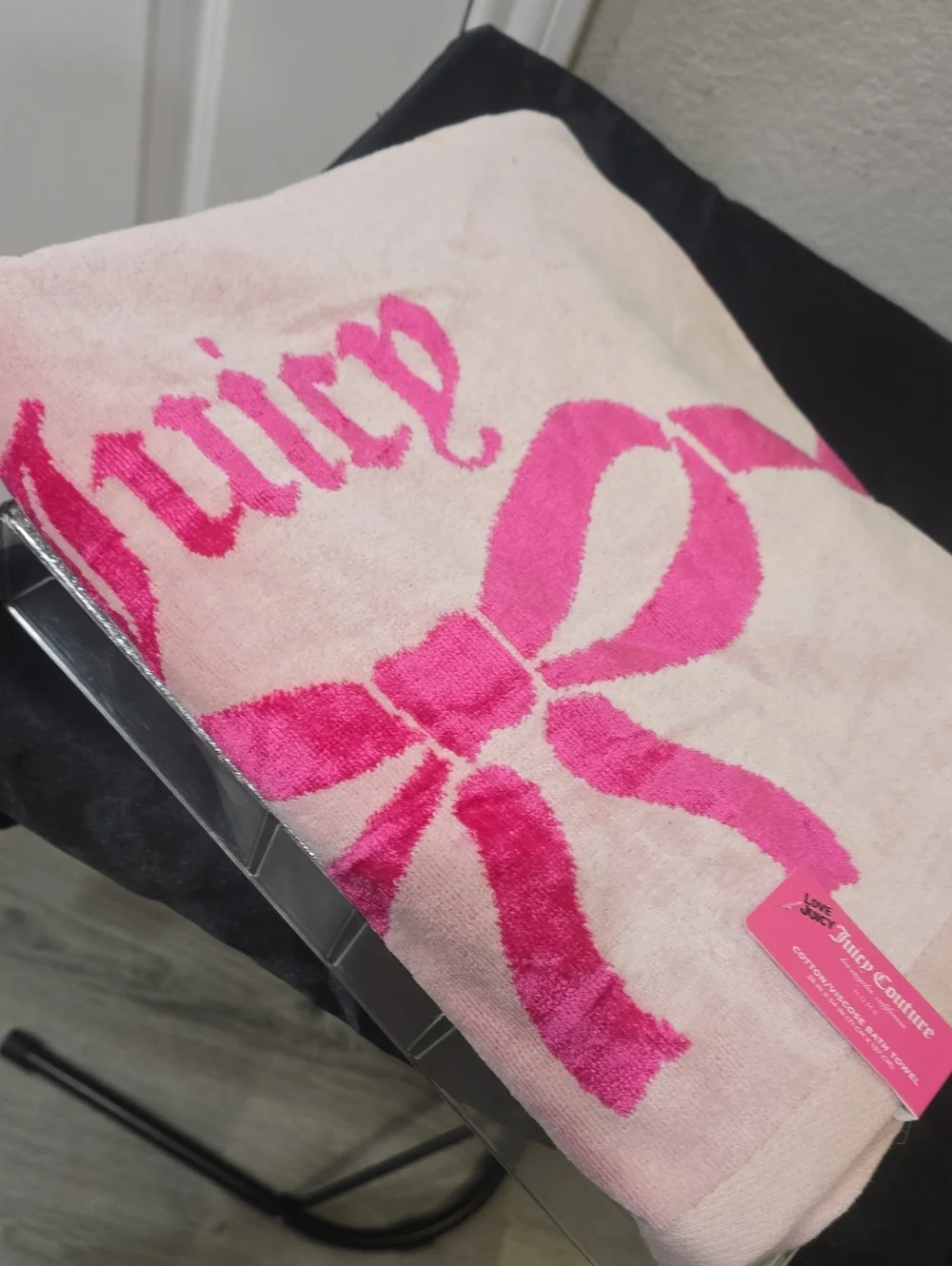 Juicy Couture Home Bow Logo Plush Oversized Cotton Viscose Bath Towel